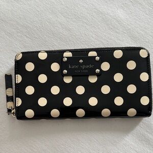 Kate Spade Black and White patent Polka Dot Wallet
